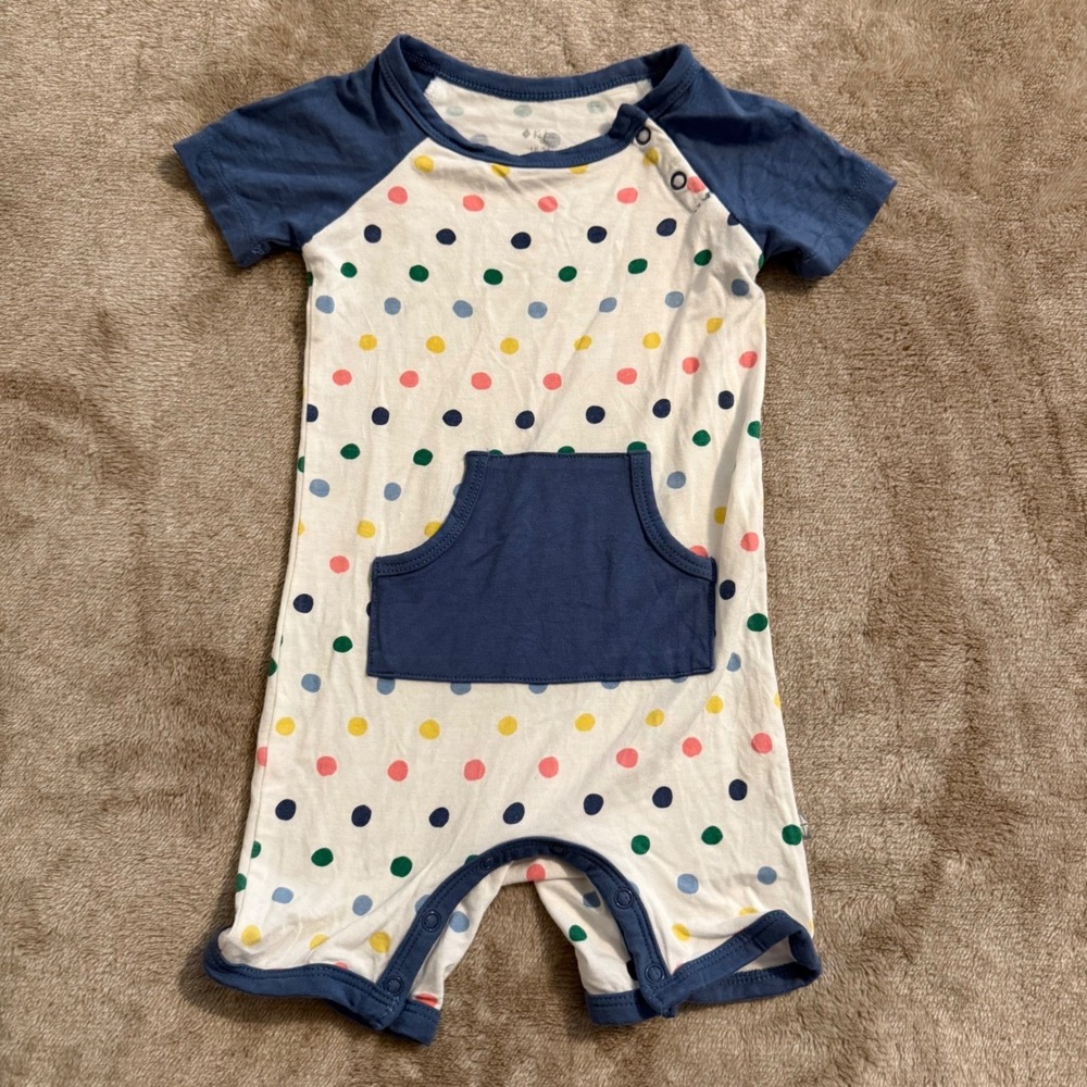 Kyte Baby Polka Dot Bamboo Romper Short Sleeve Blue White 18-24 Months